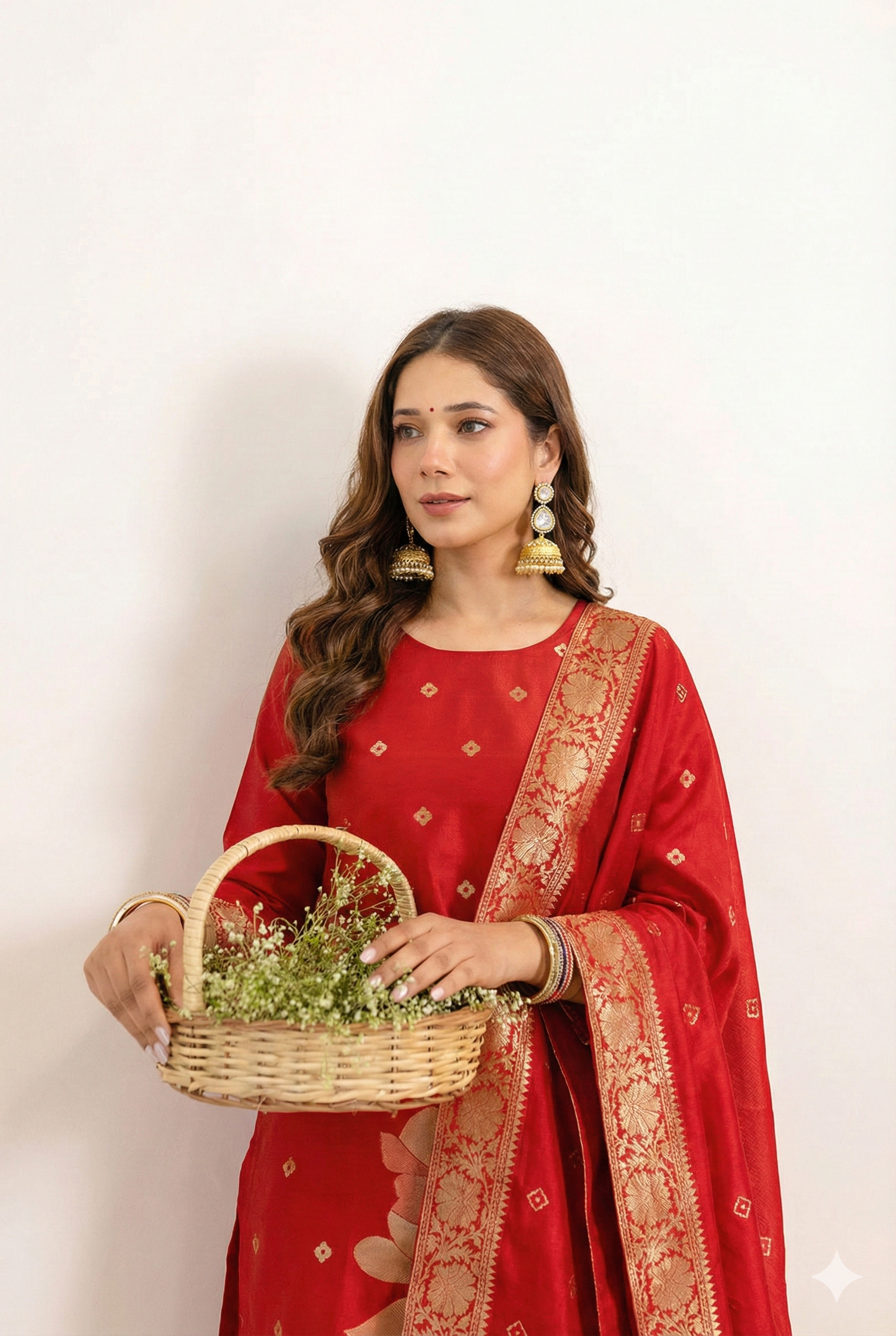 Premium Art Silk Jacquard Suit Set with Dupatta – Red