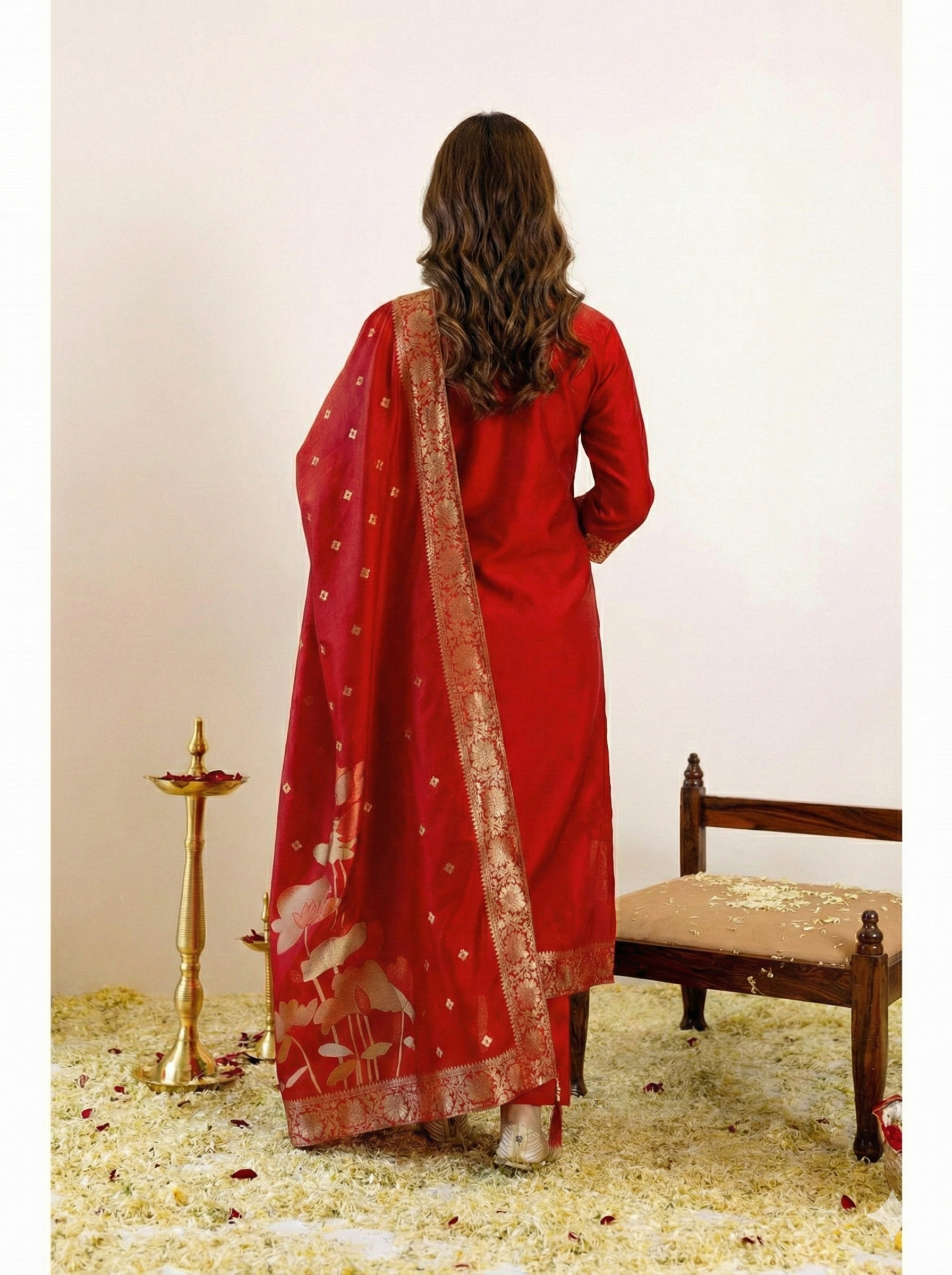 Premium Art Silk Jacquard Suit Set with Dupatta – Red